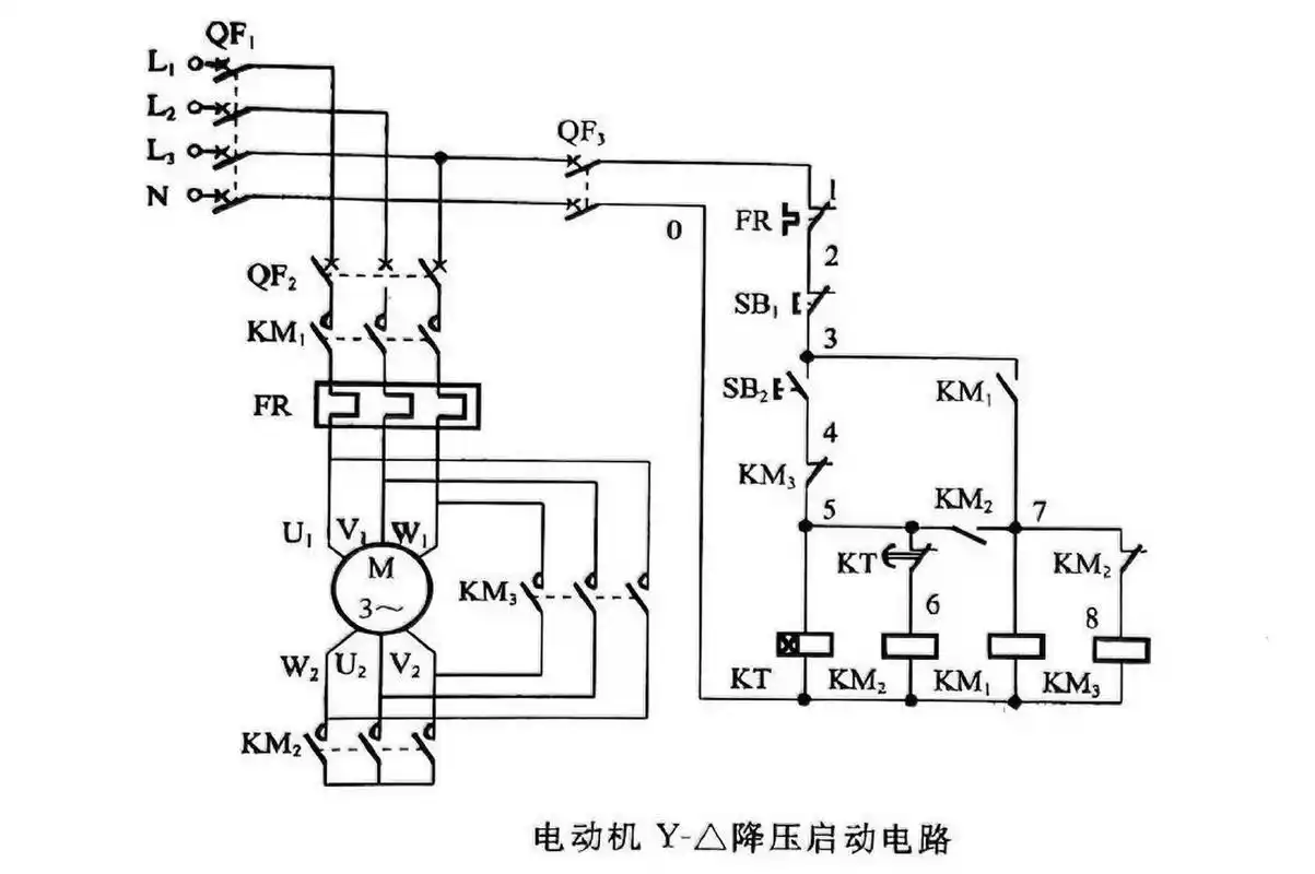 y-△降压启动控制电路分析  y-△降压启动是异步电动机的一种降压启动
