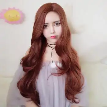 假发女偏分长卷发韩国蓬松修脸中分斜刘海大波浪逼真自然假发 青木