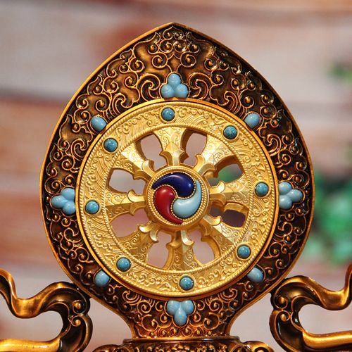 飘带法轮藏传佛教用品密宗法器佛堂金轮八吉祥供奉摆件