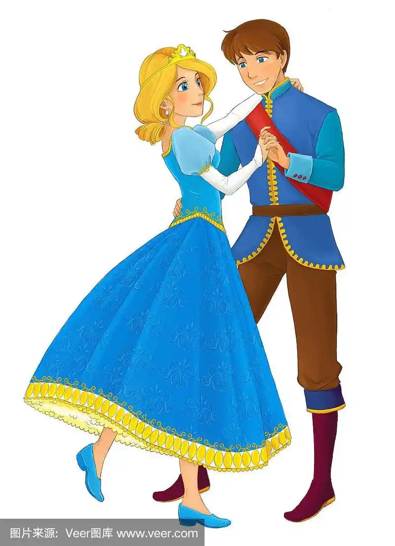 卡通童话人物-白色背景上的皇家夫妇王子和公主