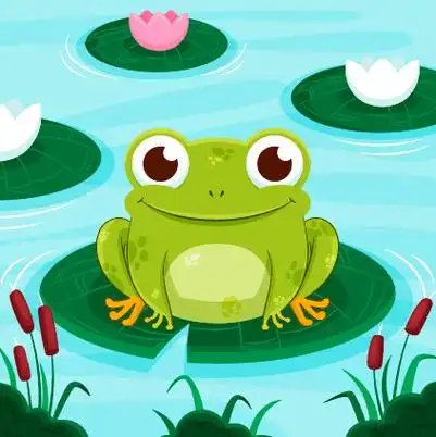彩色小清新唯美荷花青蛙矢量素材