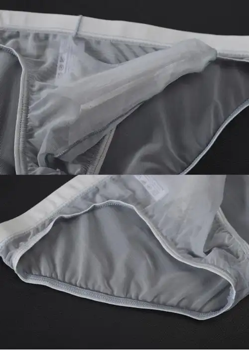 浪莎男士透明鼻内裤网纱薄款枪弹分离性感囊袋三角裤夏男青年 灰色 m