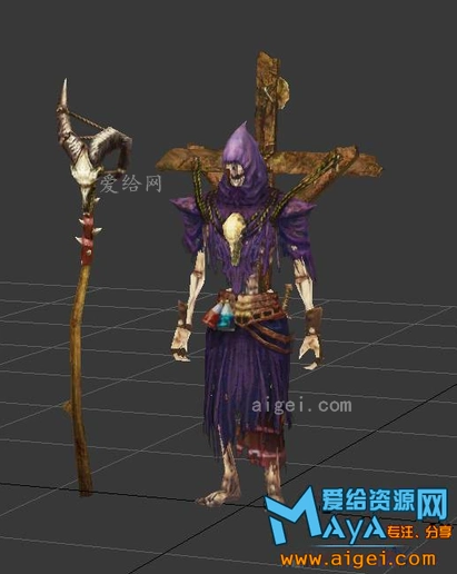 背着十字架的远古邪恶的死灵骷髅法师3dmax模型下载!含材质贴图!