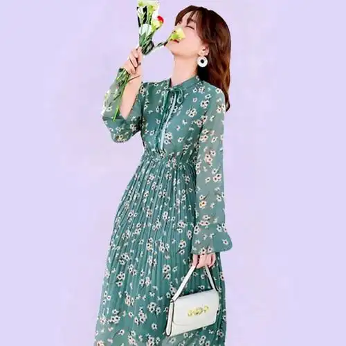 女2021新款 洋气赫本风气质长袖 宽松显瘦长裙 - 女装/女士精品