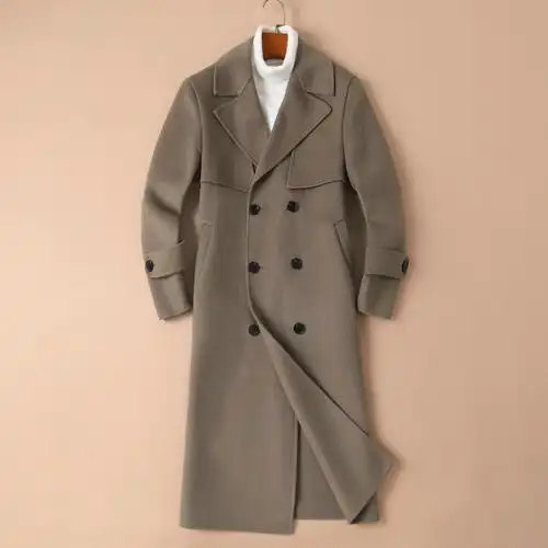 秋冬男士长款双面双排扣羊毛大衣外套