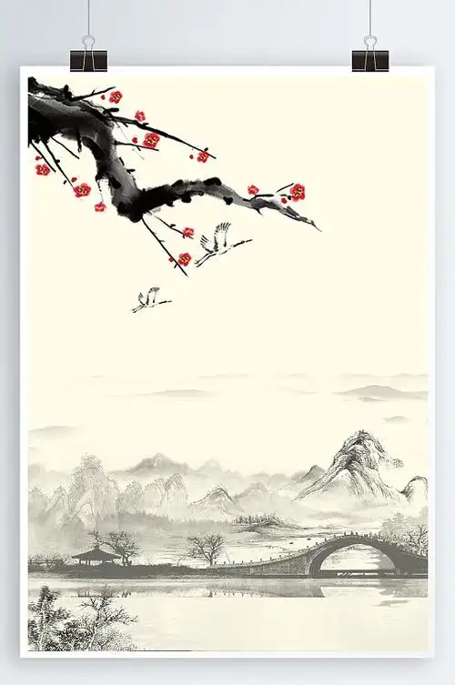 中国风水墨梅花山水-众图网