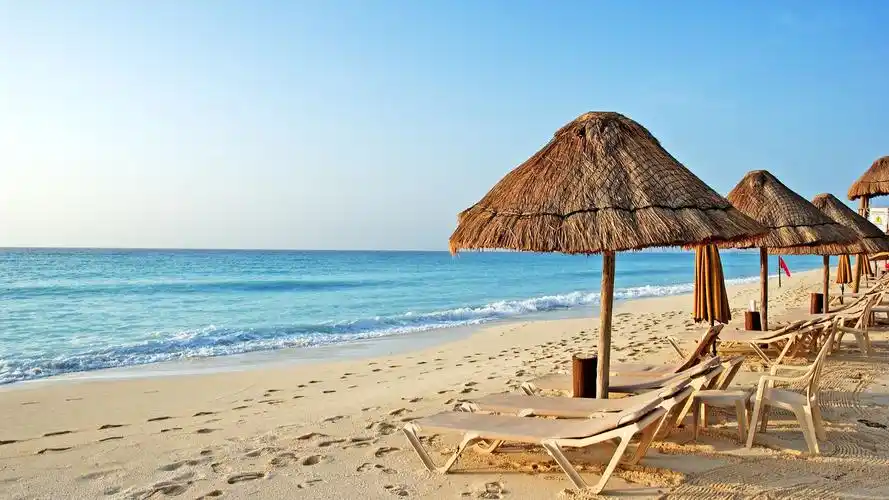 热带,大海,沙滩,椅子,遮阳伞