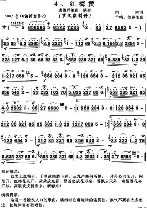 红梅赞笛子独奏