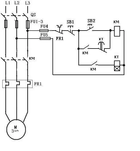 请教关于用时间继电器控制电机接延时停止的电路图的问题,以及个电气