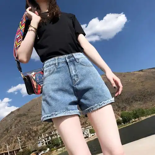 毛边高腰短裤