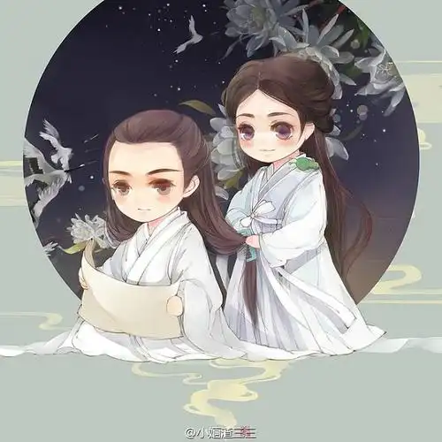 小婳渣三三花千骨白子画q版萌画古风手绘