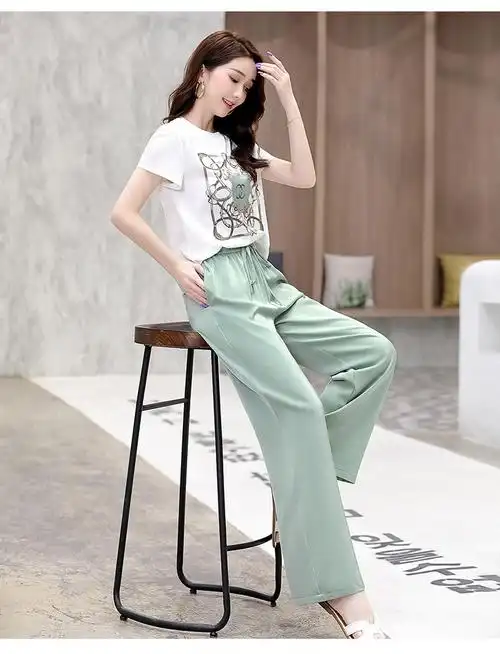 轩薇奴短袖t恤女装休闲时尚阔腿裤运动套装女潮牌2020新款夏季洋气