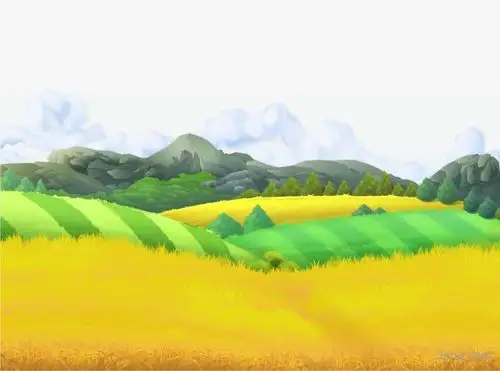 卡通金色麦田风景矢量