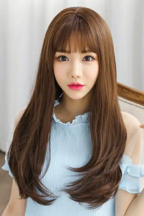 黛美丝微卷自然层次长发 时尚女齐刘海逼真蓬松高温丝长卷假发