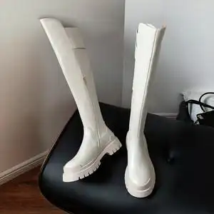 白色过膝长靴女2022冬新款真皮瘦腿厚底高筒靴欧美百搭长筒瘦瘦靴