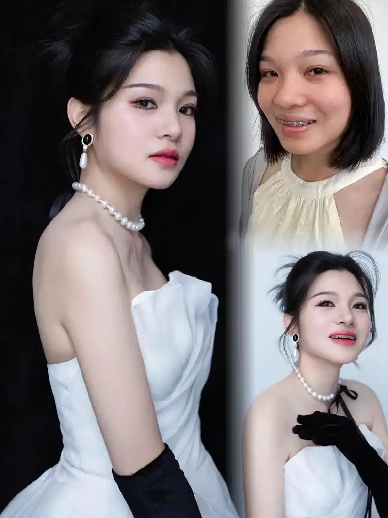 短发钢牙妹妹的新娘造型.#婚礼造型新娘妆 适合圆脸的短发新娘 - 抖音