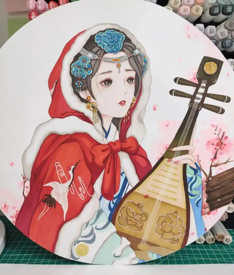 马克笔手绘/临摹古风人物(昭君出塞) 拍了线稿和过程图