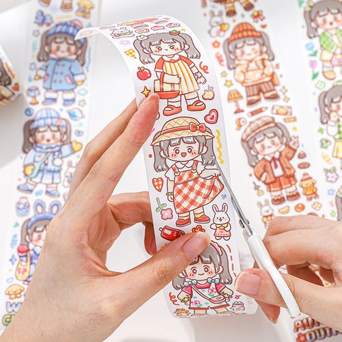 有控手帐特油胶带软莓女孩人物穿搭图鉴手账胶带