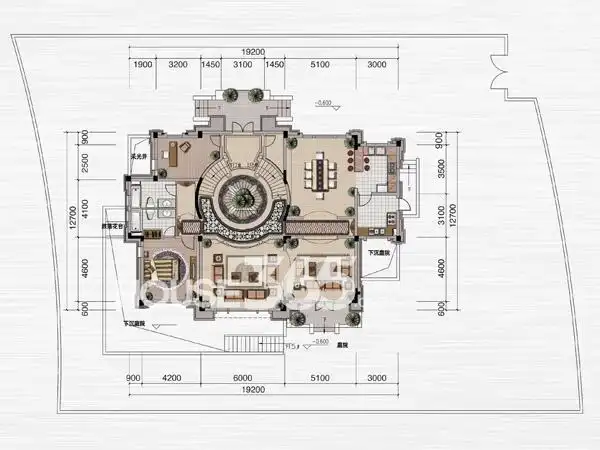 绿地内森庄园别墅 b户型 一层平面图