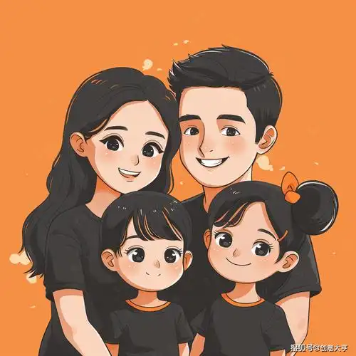 一家四口的欢乐出游:共享美好时光的珍贵印记专属手绘卡通头像