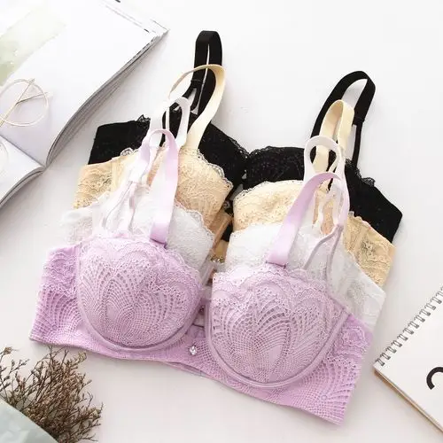 都市丽人文胸少女学生内衣性感薄款夏季可拆内垫聚拢bc大胸罩杯