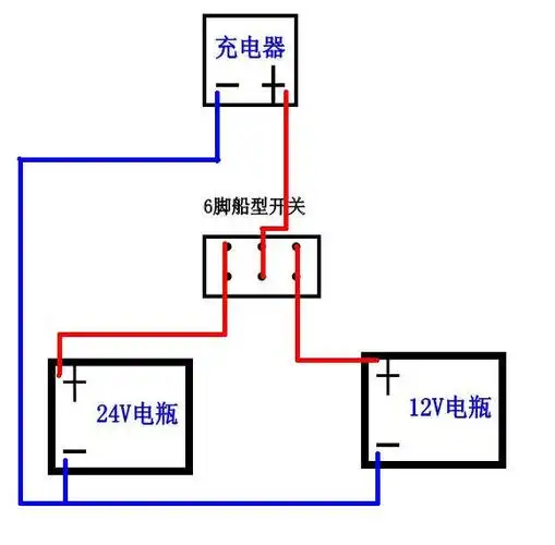 蓄电池充电器12v~24v船型6脚开关接线图片