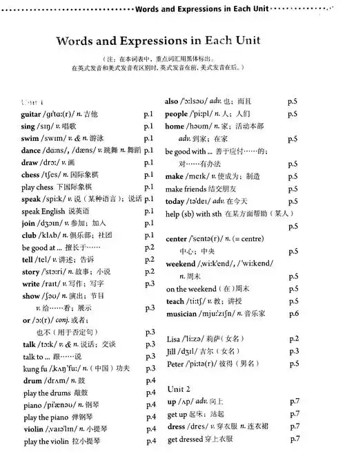 人教版初中英语词汇表七年级下册
