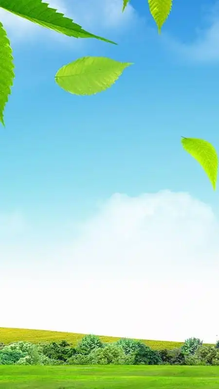 风景蓝色天空绿色树叶草地矢量h5背景素材