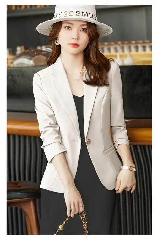 米白色短款西装外套女小个子春秋新款时尚气质女神范休闲西服上衣