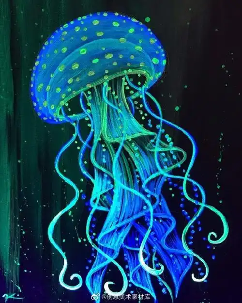 遇见艺术##画画##创意儿童画##万色水母##儿童画素材##水粉画##动