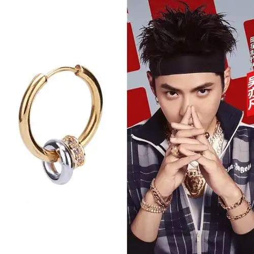 吴亦凡说唱同款耳环嘻哈hiphop帅气潮人男百搭圆形耳圈情侣款配饰