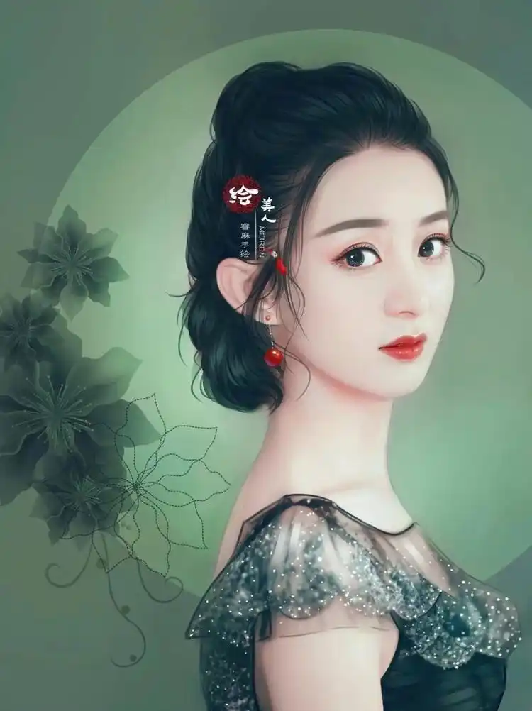 赵丽颖5张短发的手绘照片,张张都美美的,我最喜欢最后一张,你们喜欢哪