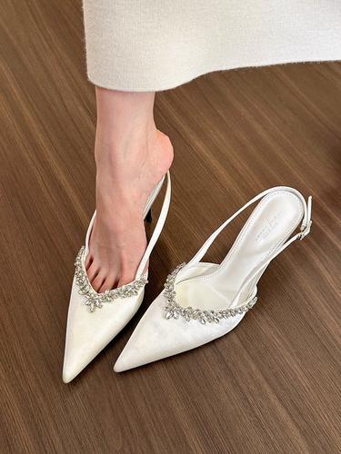 elingstudio 女神降临高级白尖头水钻高跟凉鞋女春夏后空浅口单鞋