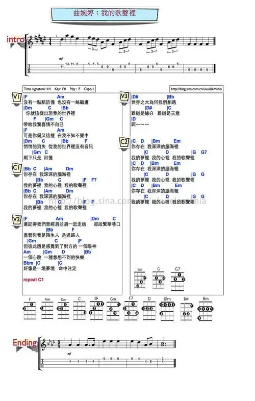 我的歌声里吉他谱曲婉婷f调吉他图片谱1张