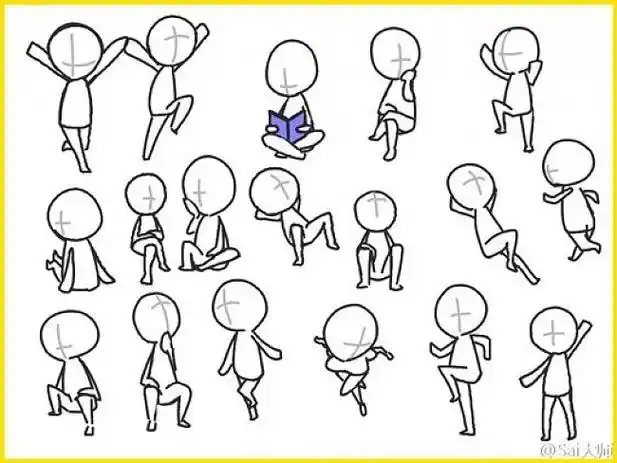可爱q版卡通人物动作姿势分解图简笔画人物结构图素材wwwyouyixcom
