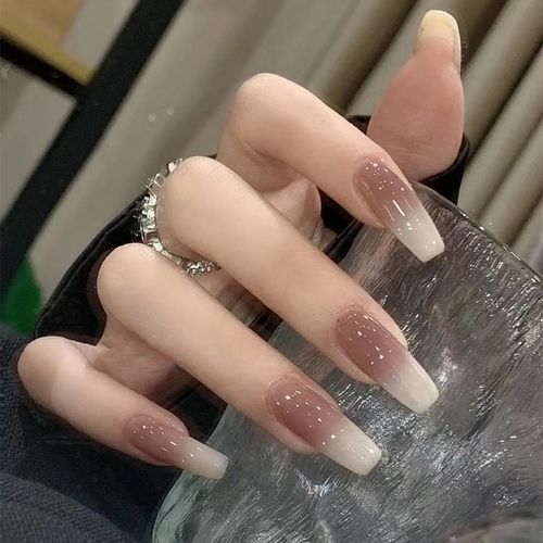手工定制新款假指甲小红书爆款渐变蛋白乳白酷黑法式光疗穿戴美甲