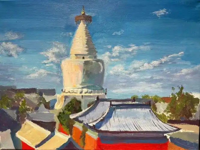 儿童美术北京的古建筑多形式绘画