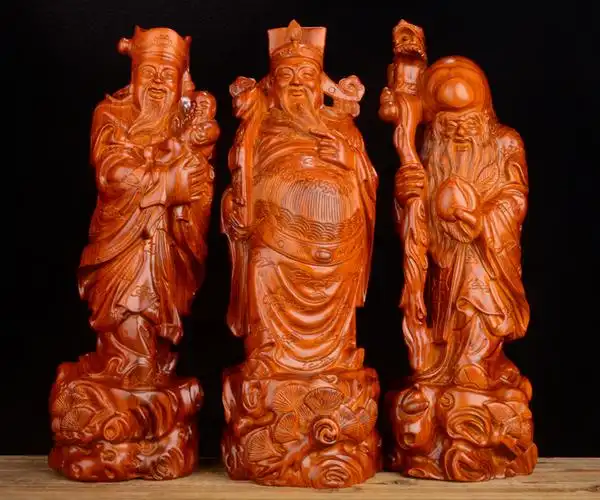 木雕摆件福禄寿三星实木头雕刻书架家居老人祝寿生日红木工艺礼品好不