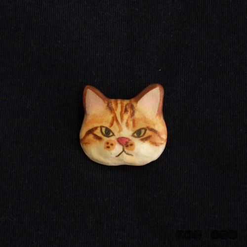 日本代购 匠人手工 瘪嘴黄猫咪脸 可爱 和纸陶器 胸针 别针 首饰