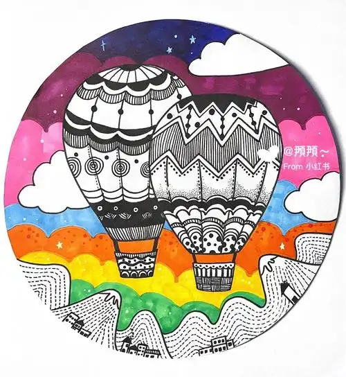 儿童创意美术-《线描热气球》