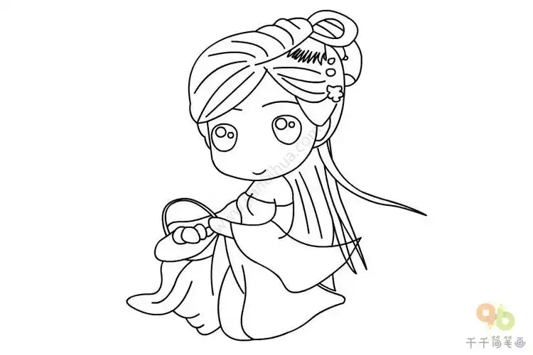 q版人物美丽古风女子简笔画_古代人物简笔画 - 元艺考