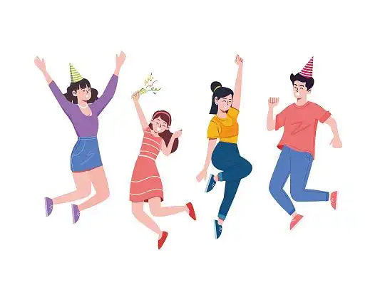 彩色手绘卡通新年开心跳跃的人物新年过年元素png素材