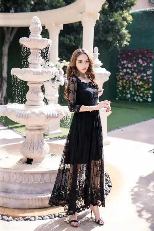 晚礼服平时可穿大码女高端优雅气质胖mm刺绣蕾丝网纱连衣裙长裙仙