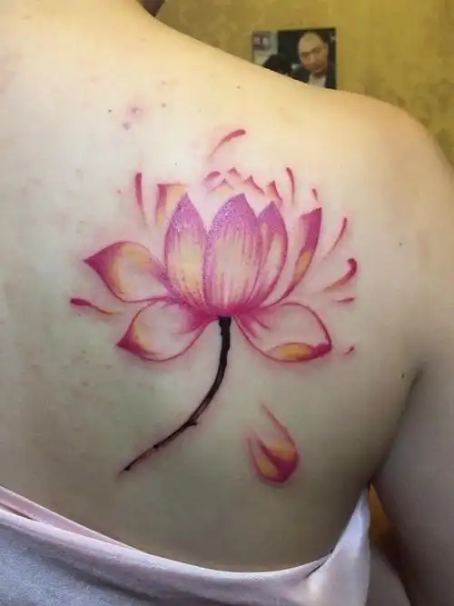 美女后肩荷花_纹身图案手稿图片_李胜的纹身作品集