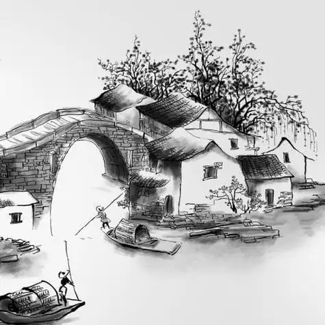 水乡风景简笔画家乡的风景简笔画儿童简笔画水乡江南水乡风景简笔画简