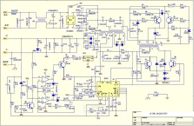 明纬电源改可调利器s35024电路图及pcb背板元件位置分布图