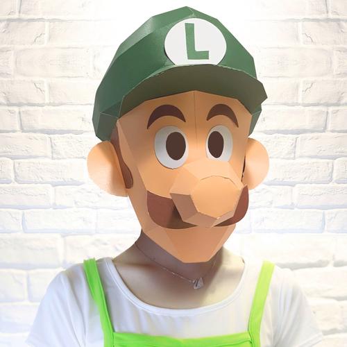 路易基游戏角色cosplay路易吉超级玛丽马里奥纸模头套全脸面具3d