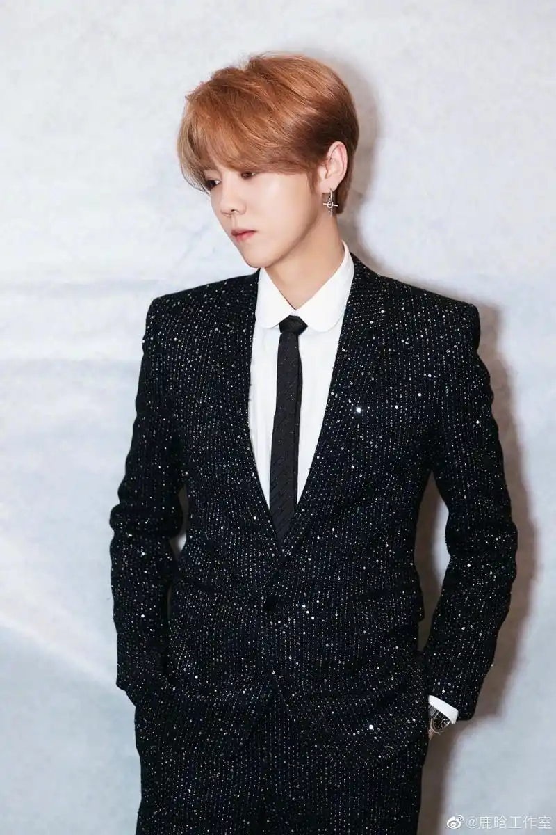鹿晗新闻191228鹿晗现身腾讯星光大赏红毯黑色碎钻西装闪闪发光