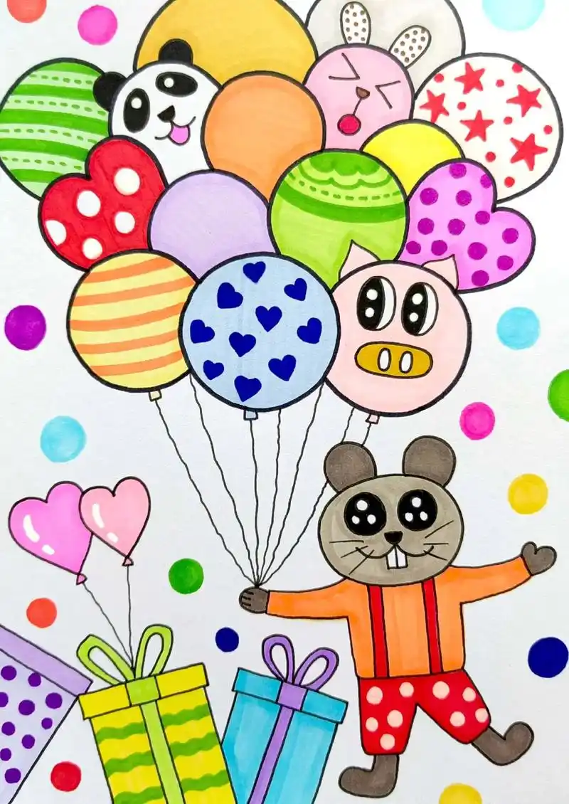 气球.#简笔画 #儿童画 #美术课件 #画画 #儿童画教程 - 抖音