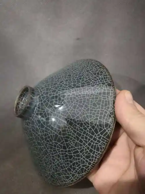 开片溪口官窑斗笠碗片纹自然体型经典周正瓷质细